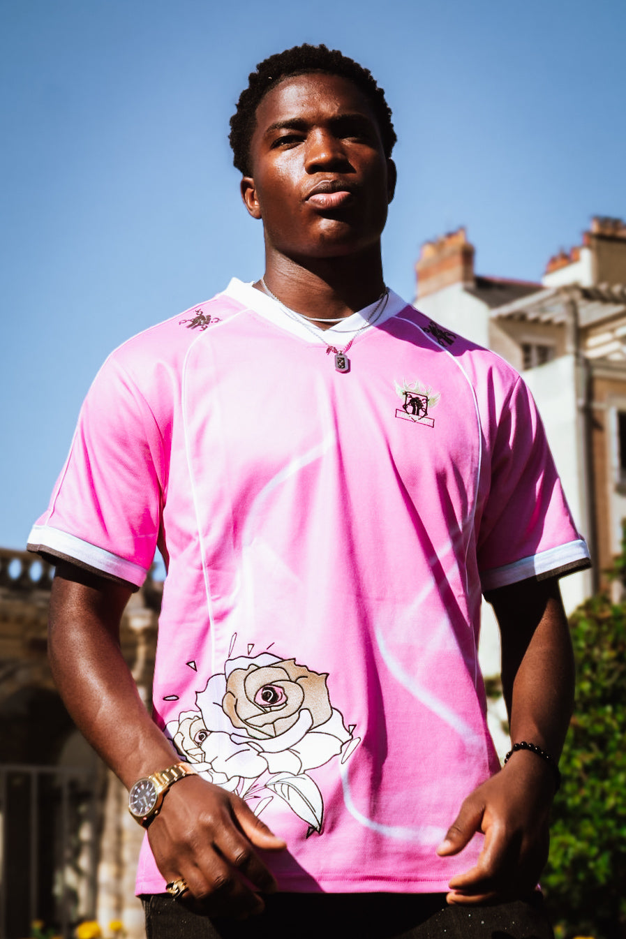 Maillot rose JSBlack, coupe oversize, tieeu repirant et prenium