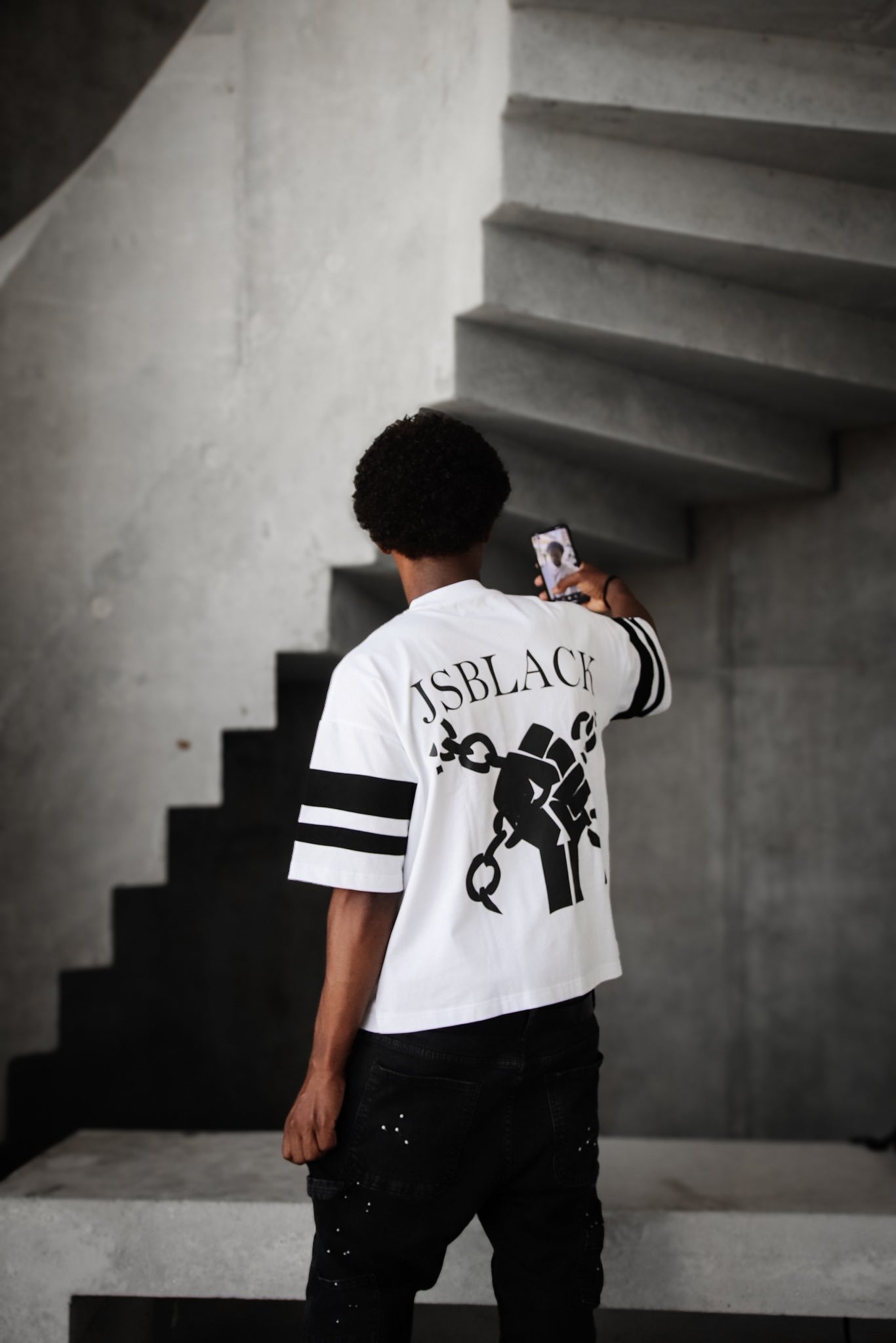 t shirt blanc jsblack, coupe boxy, coton epais et respirant 